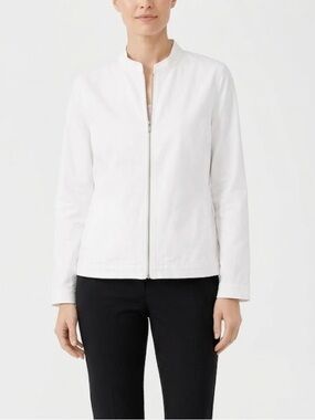 Eileen Fisher NWT Stand Up Collar Jacket White. Cotton Elevated.Sz Large Petite
